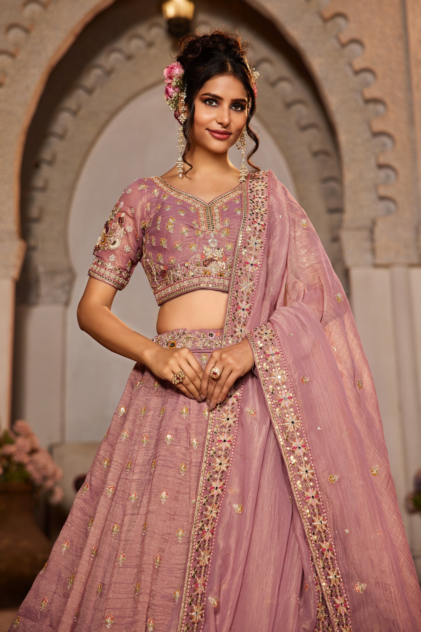 Dusty Rose Tissue Wedding Lehenga LC2508