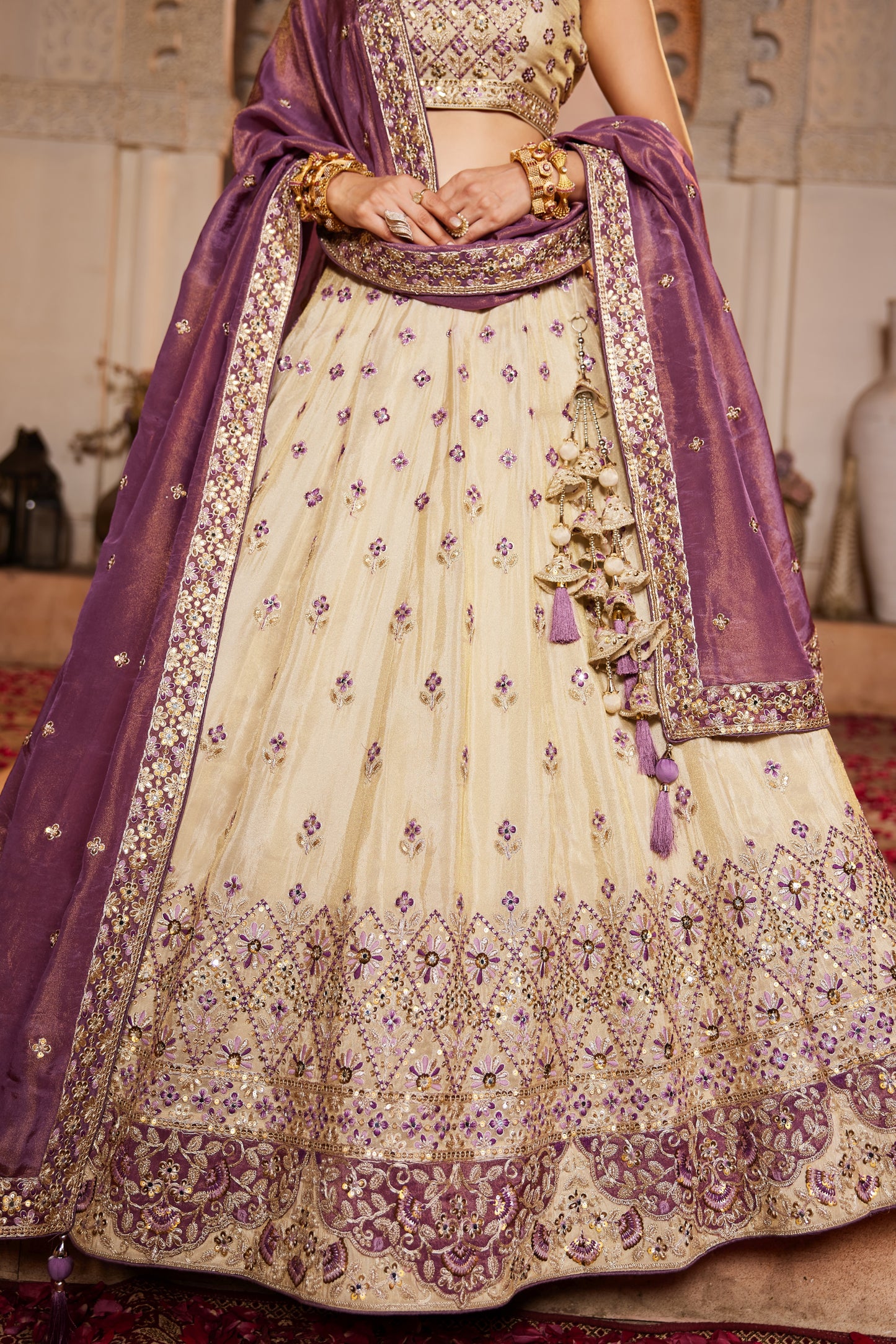 Cream & Purple Lehenga – A Regal Ethnic Ensemble - LC2512