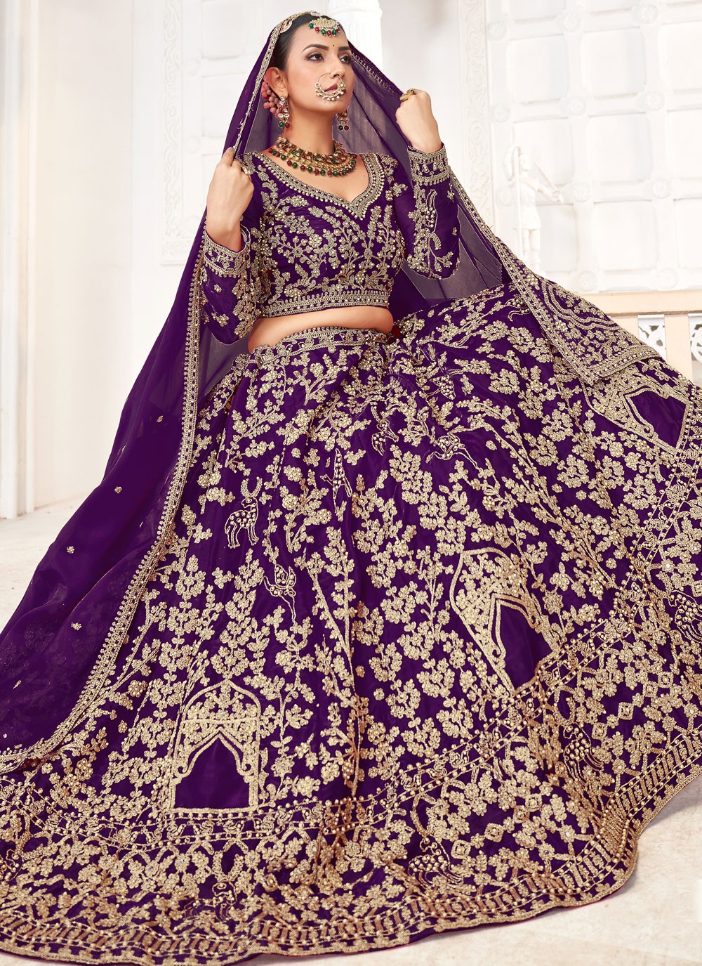 Embroidered Jimmy Chu Purple Lehenga Choli L3448