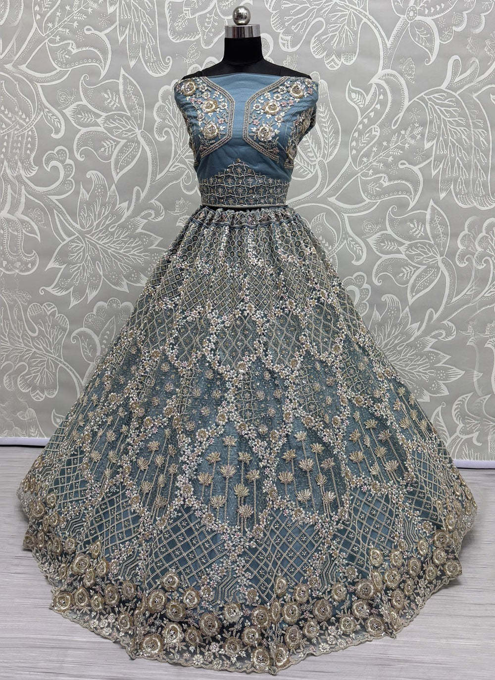 Net Engagement, Mehandi & Sangeet, Reception A - Line Lehenga L3610
