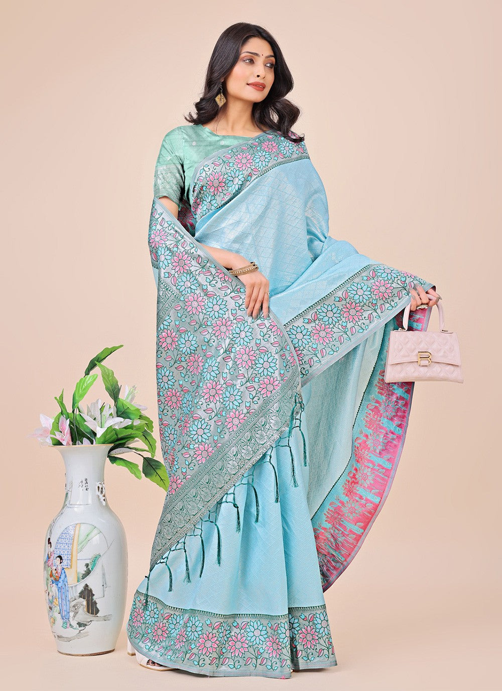 Woven Silk Aqua Blue Classic Saree S15167