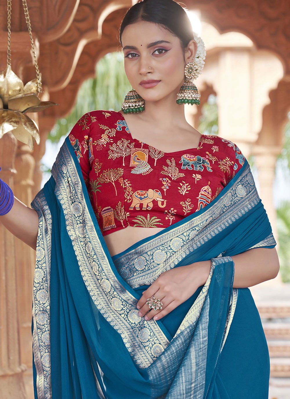 Aqua Blue Silk Classic Saree Weaving Zari S20426