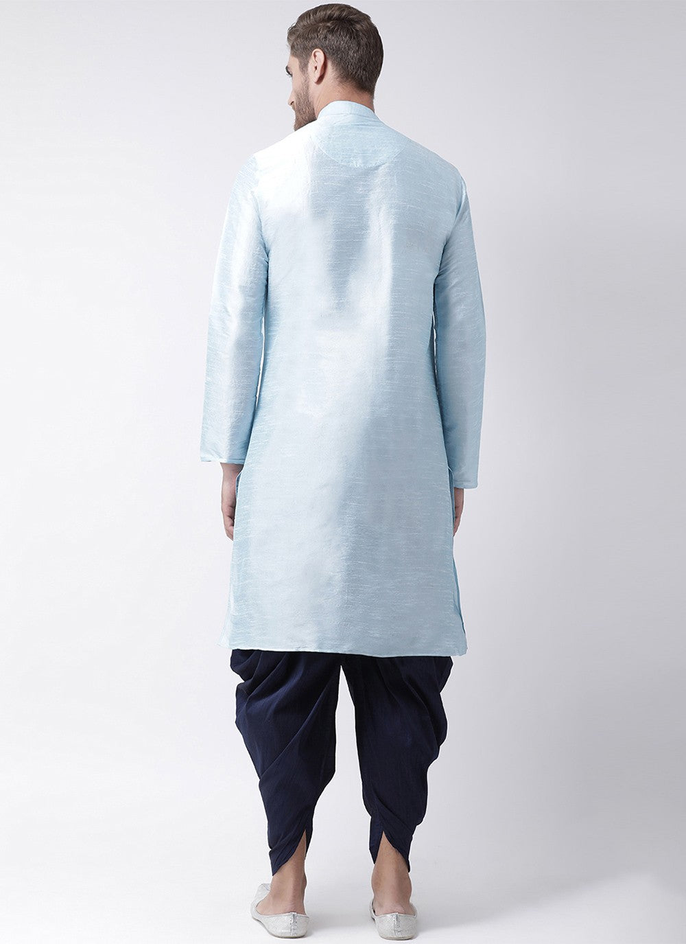 Embroidered Art Dupion Silk Aqua Blue Angrakha - M3494