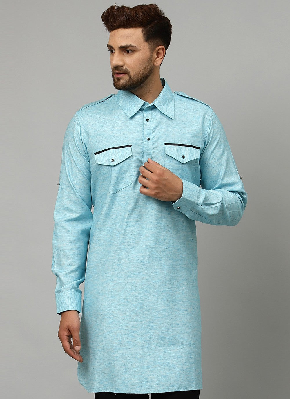 Plain Satin Aqua Blue Kurta - M1903