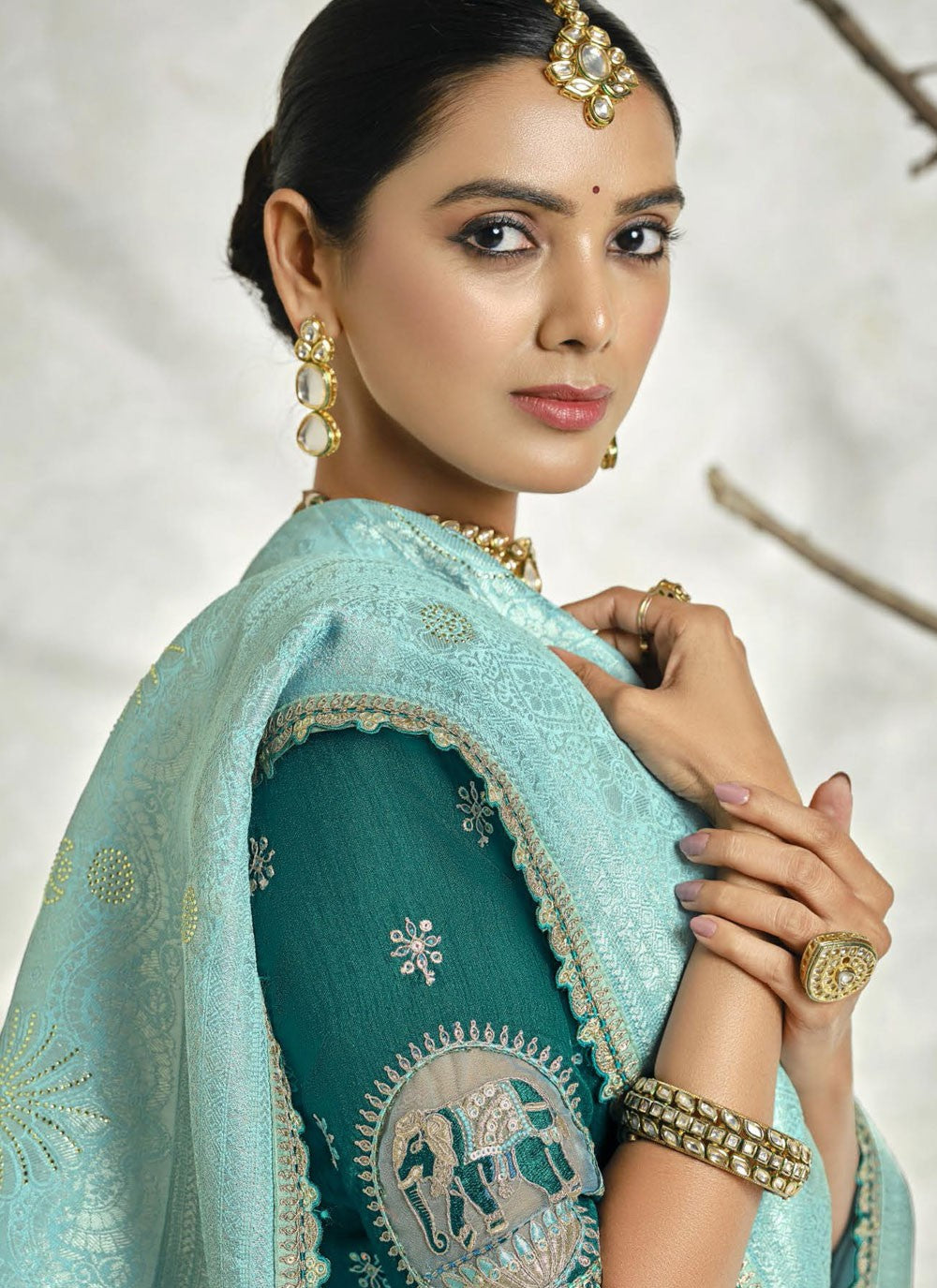 Border Work Silk Aqua Blue Classic Saree S15444