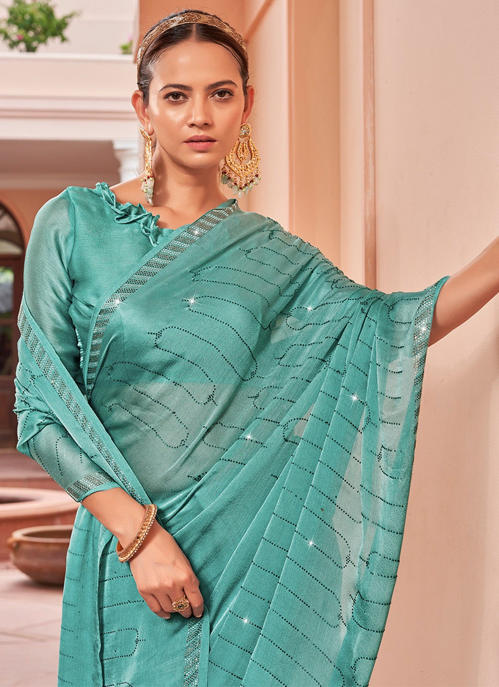 Trendy Swarovski Chiffon Satin Saree - S3507