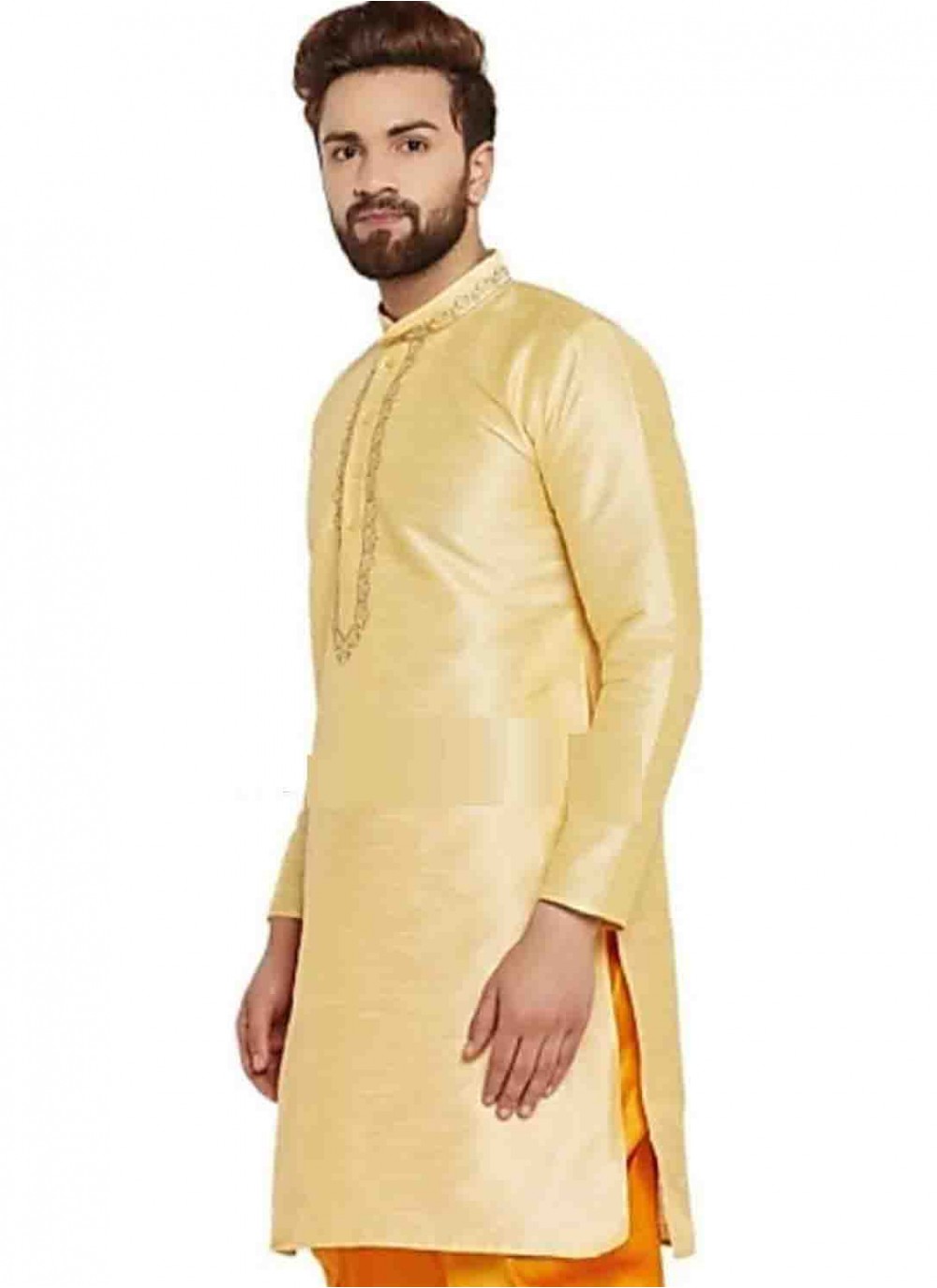 Plain Art Dupion Silk Gold Kurta - M1559