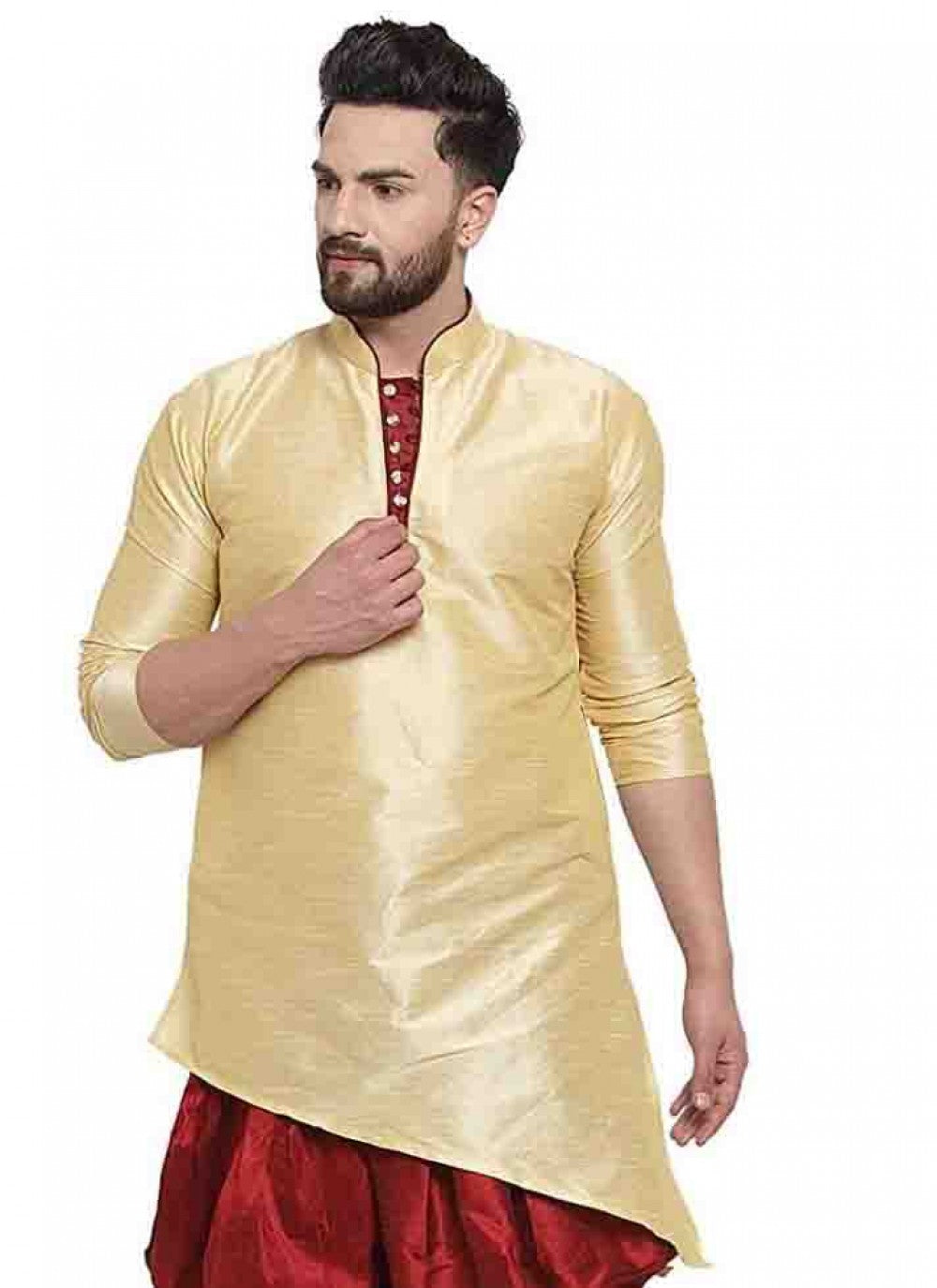 Plain Art Dupion Silk Cream Kurta - M1573
