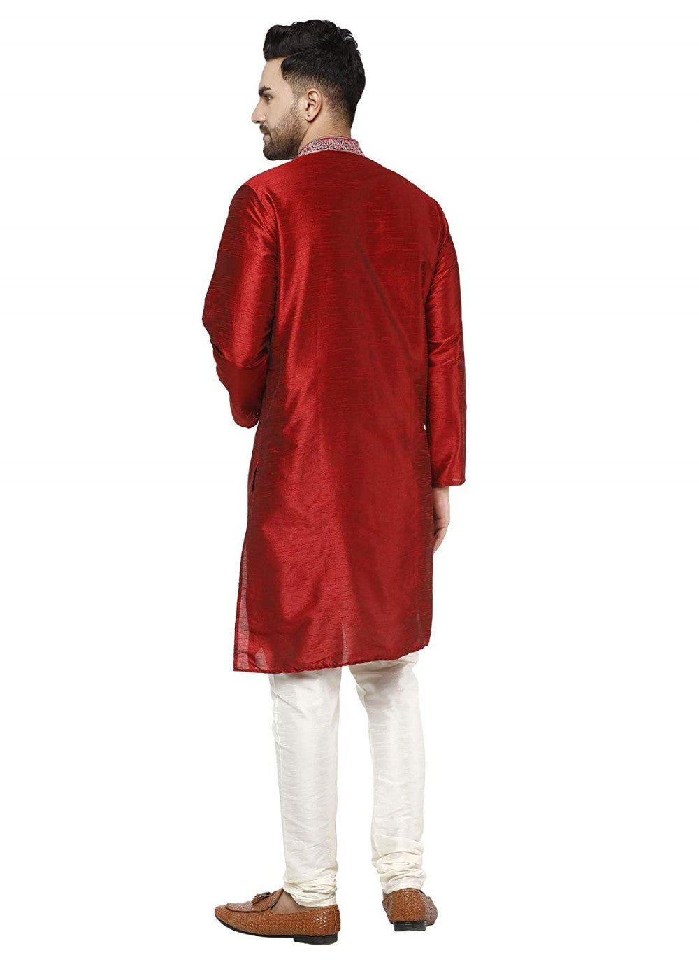 Embroidered Art Dupion Silk Maroon Kurta Pyjama - M1292