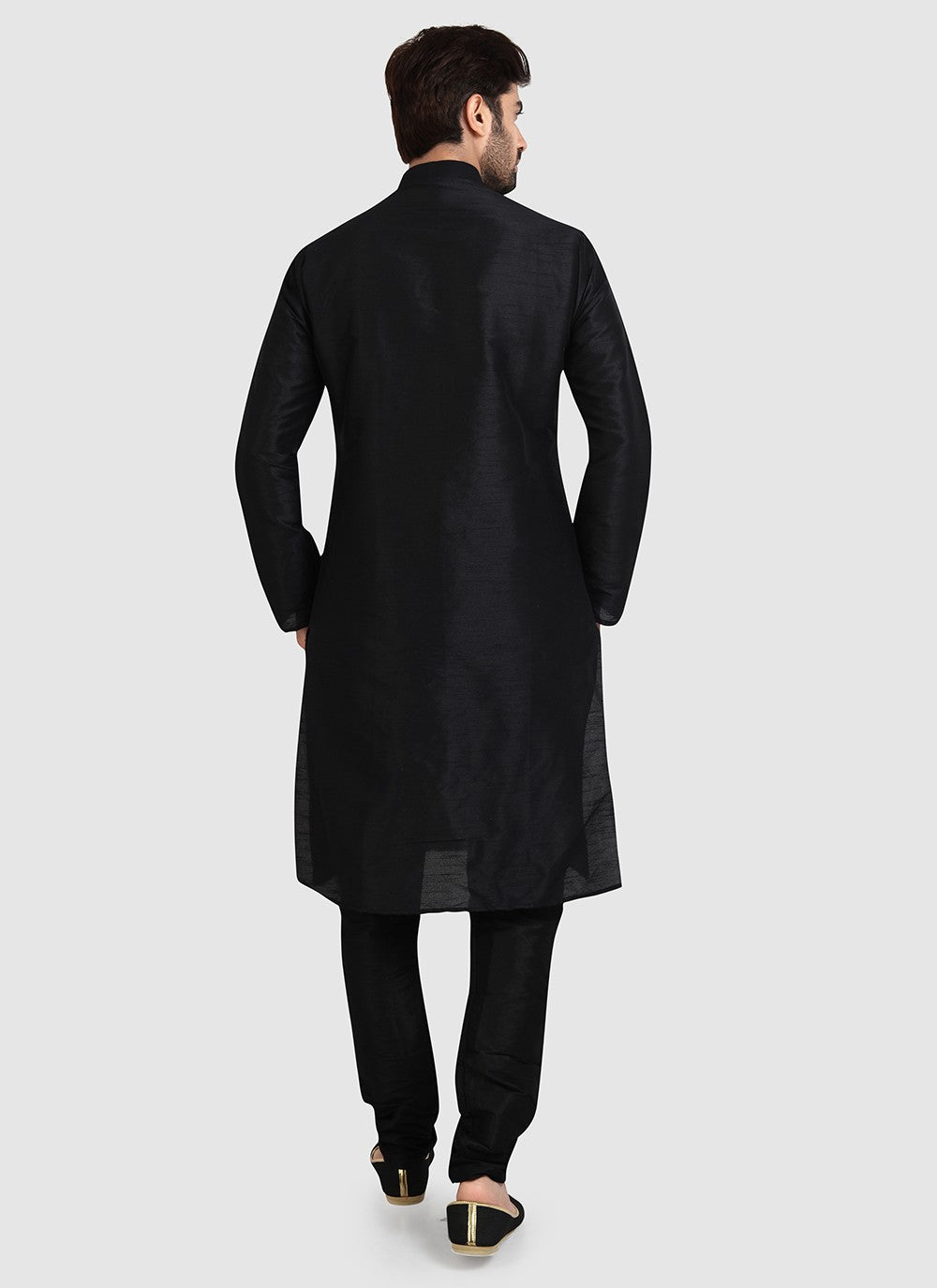 Plain Art Silk Black Kurta Pyjama - M3411