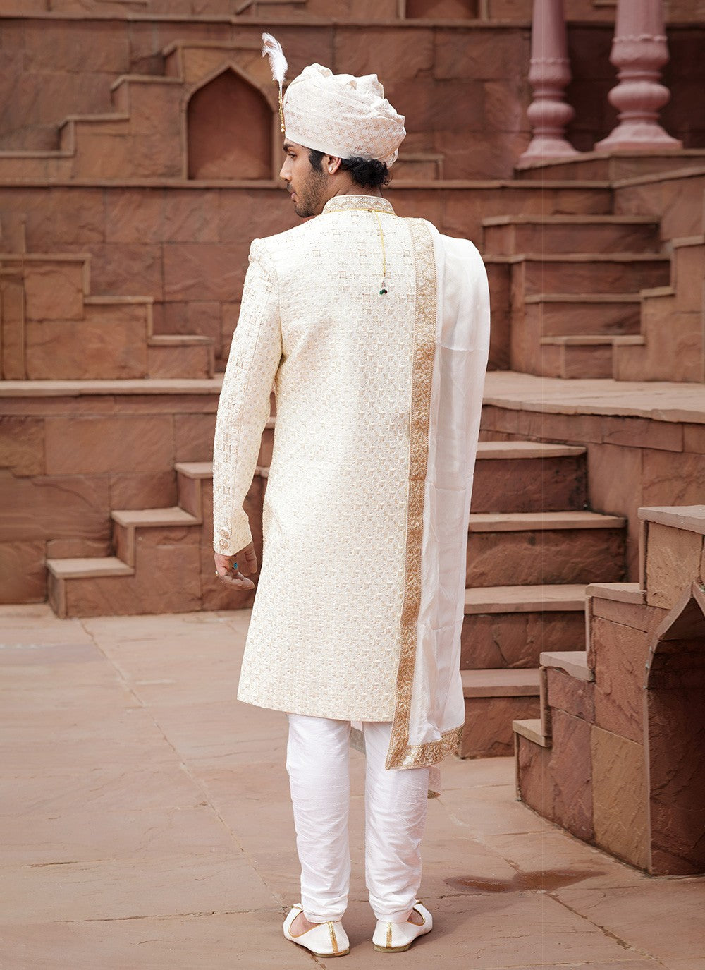 Embroidered Art Silk Cream Sherwani - M6517