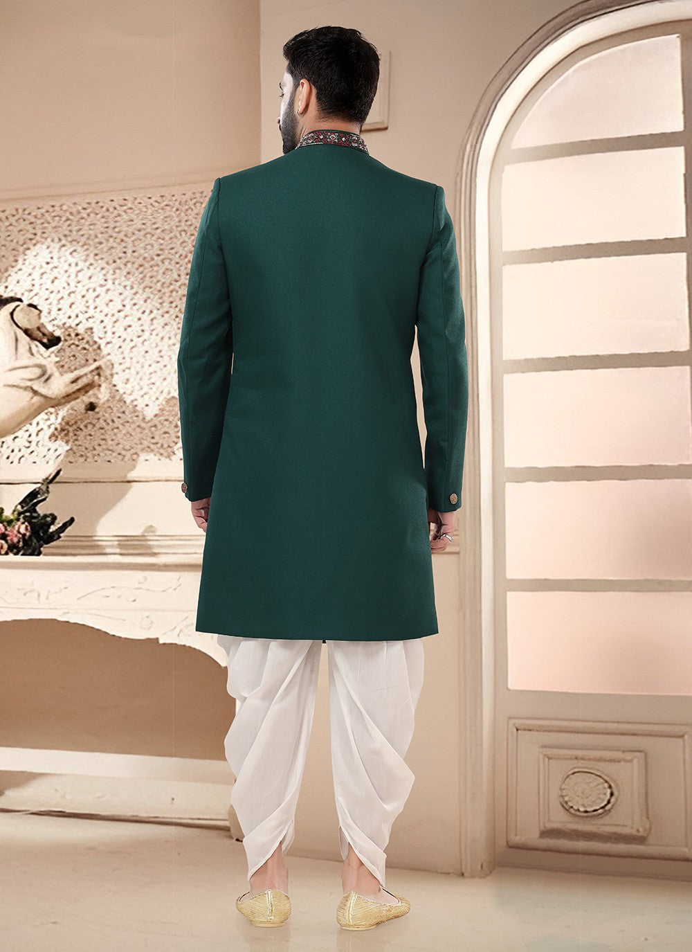 Embroidered Art Silk Green Sherwani - M7577