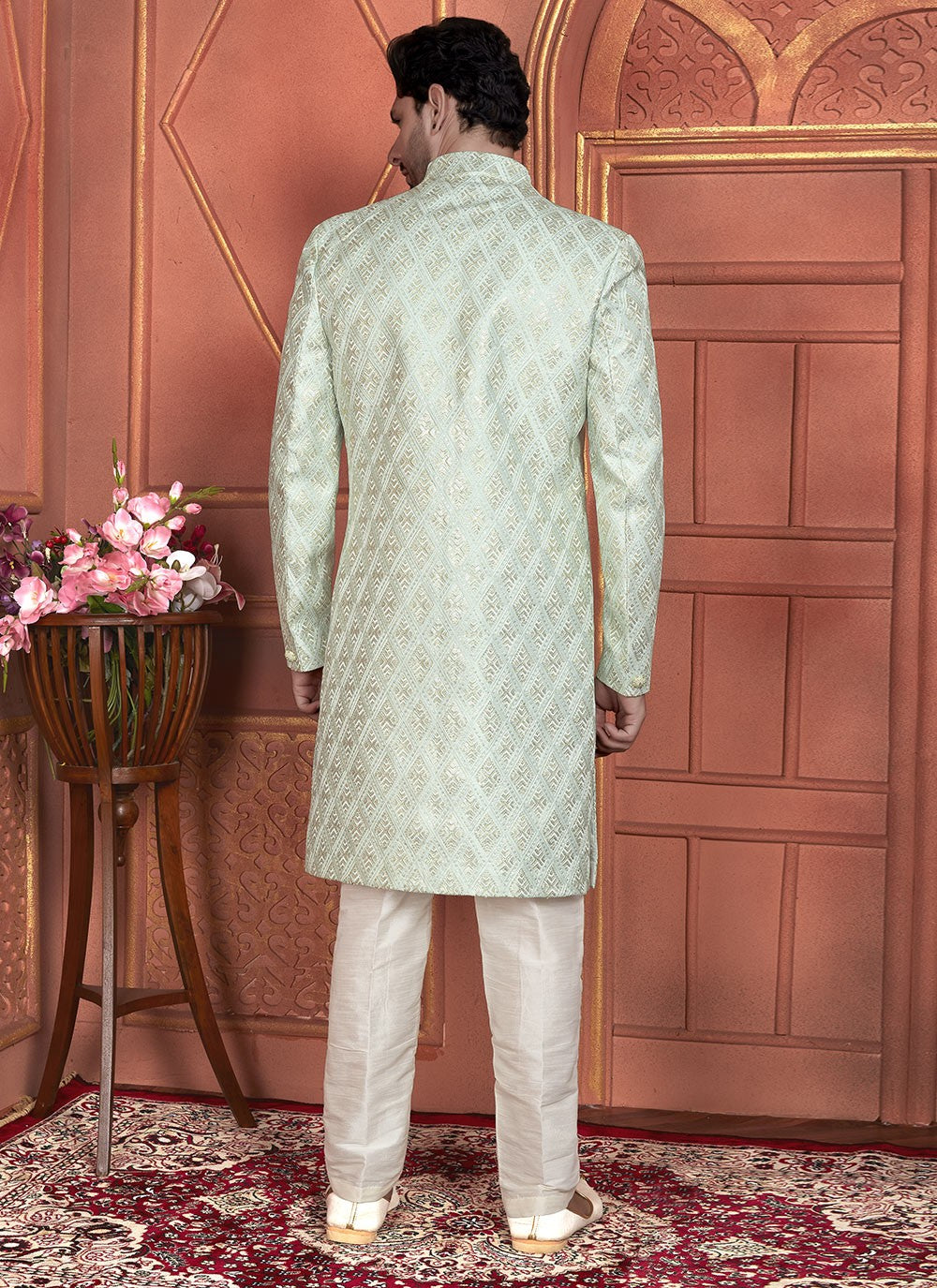 Embroidered Art Silk Green Indo Western - M7355