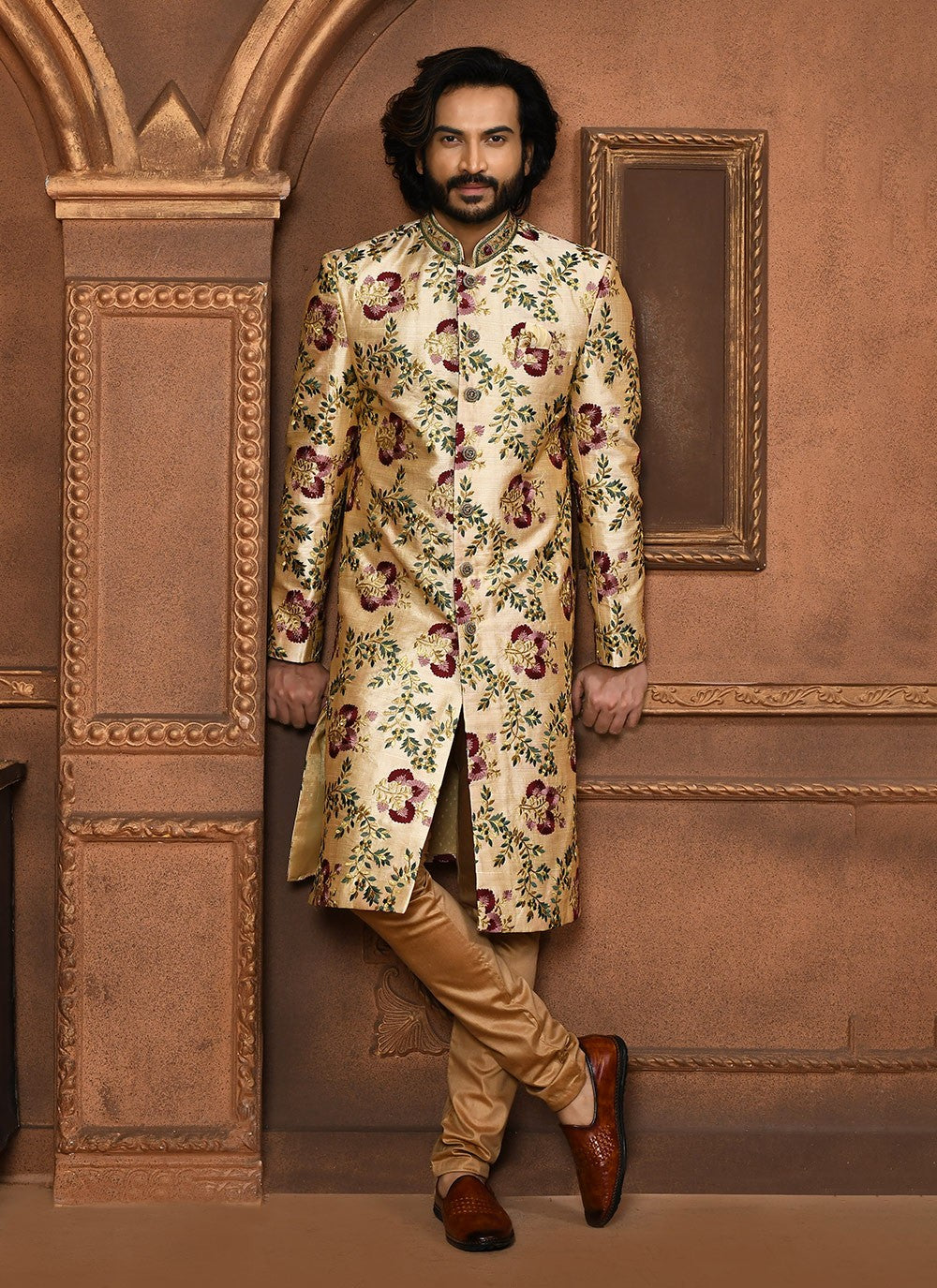Embroidered Art Silk Multi Colour Sherwani - M8049