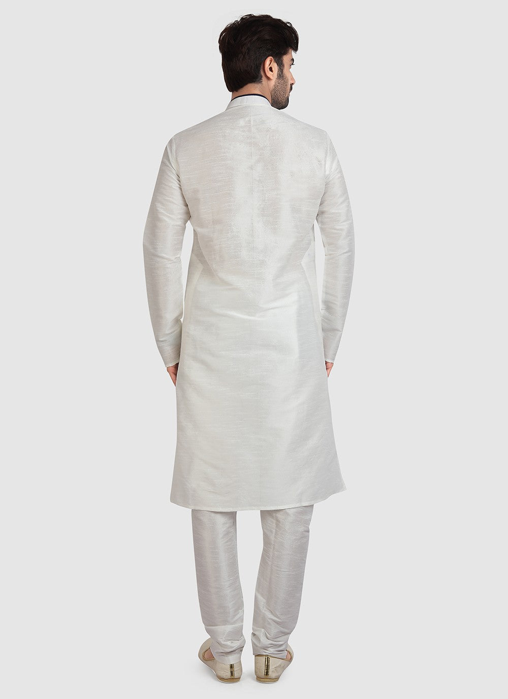 Plain Art Silk Off White Kurta Pyjama - M3412