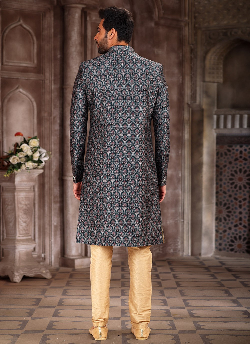 Printed Art Silk Morpeach Indo Western - M5299