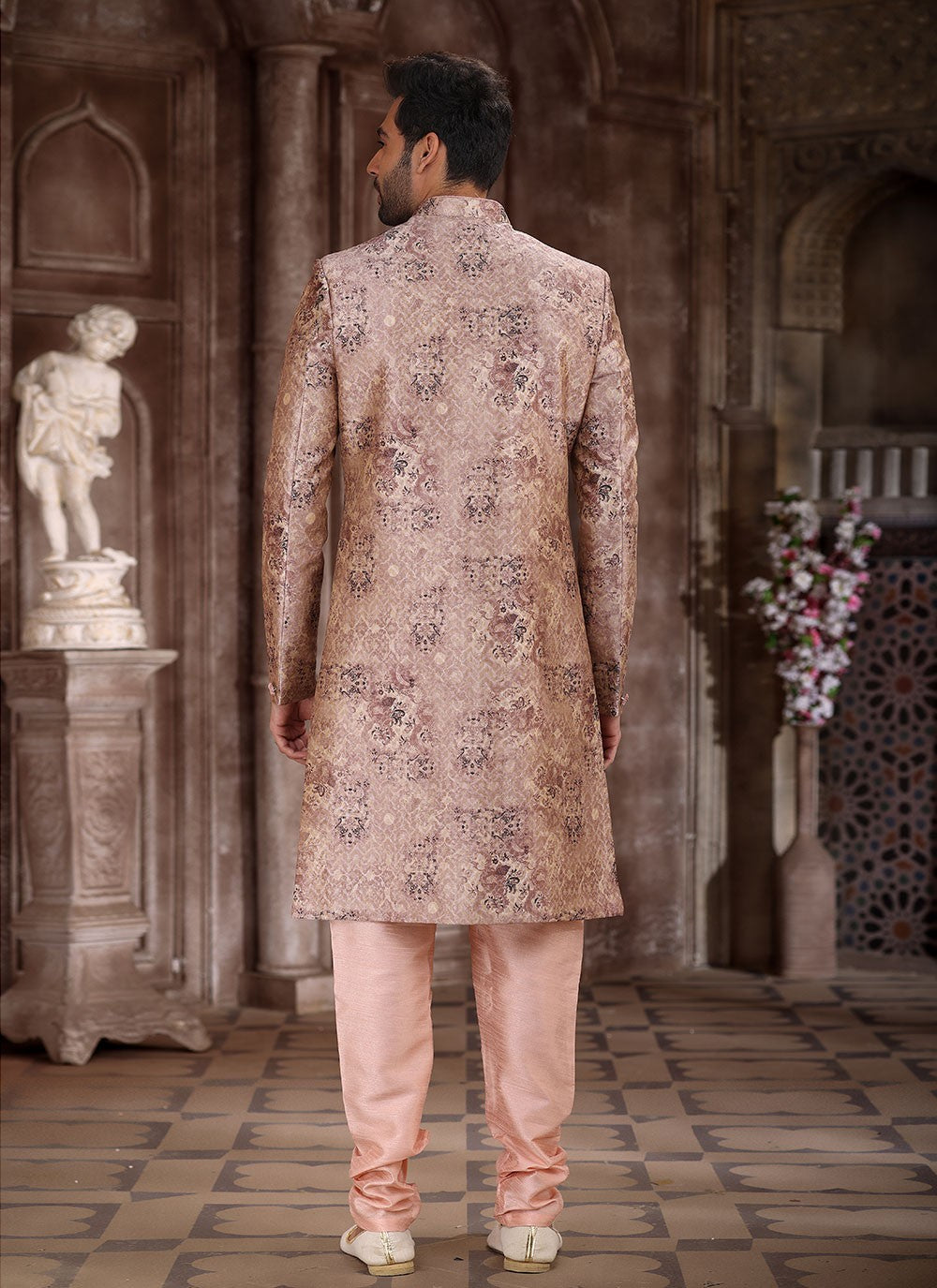 Printed Art Silk Peach Indo Western - M5296