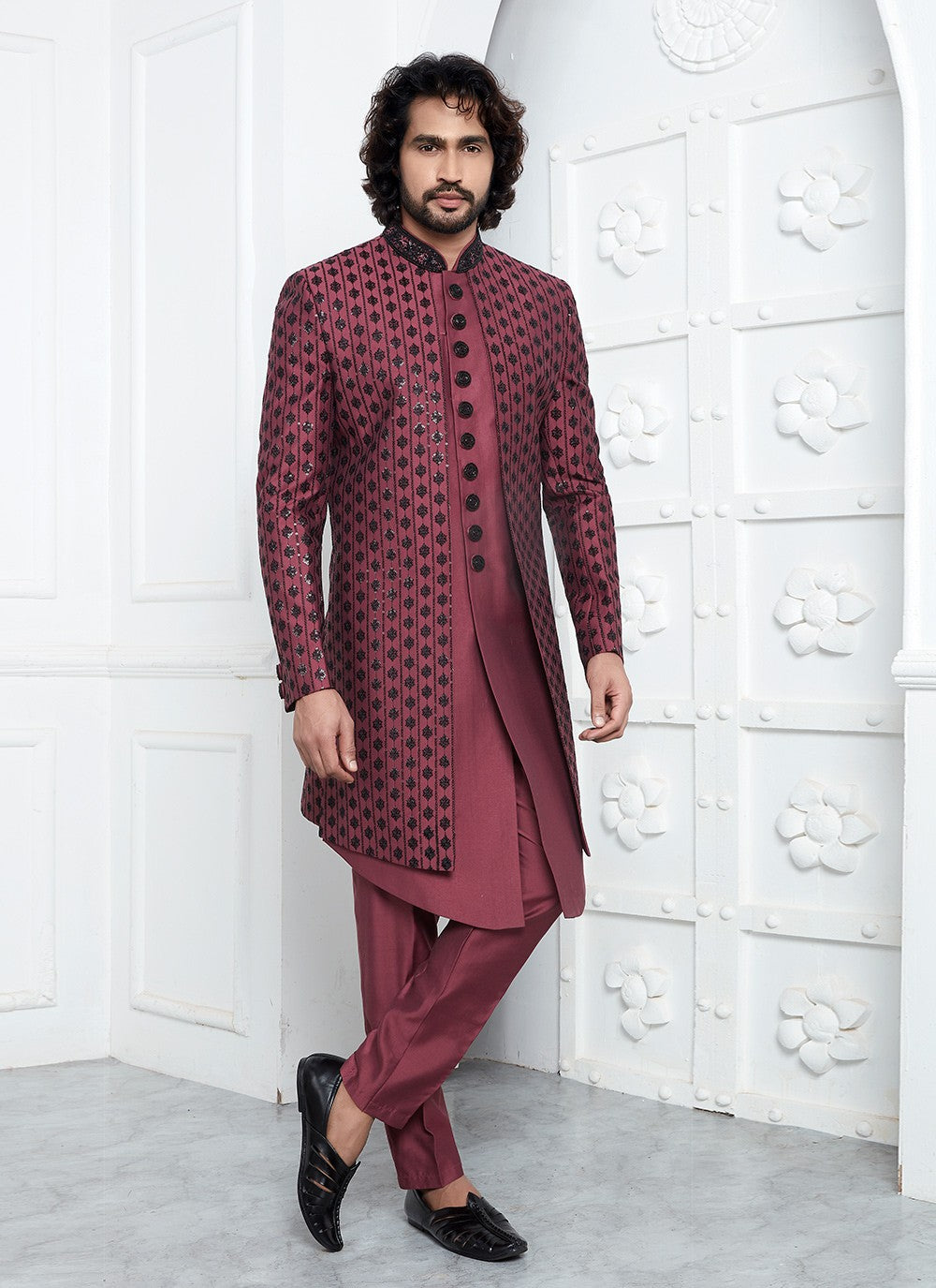 Embroidered Art Silk Maroon Sherwani - M8249