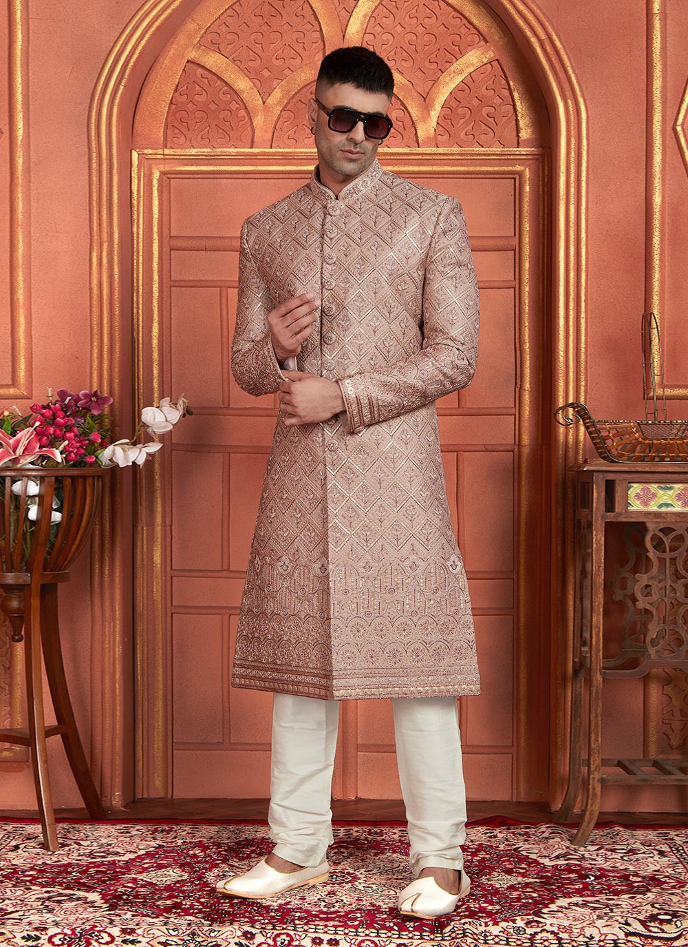 Embroidered Art Silk Pink Sherwani - M8268