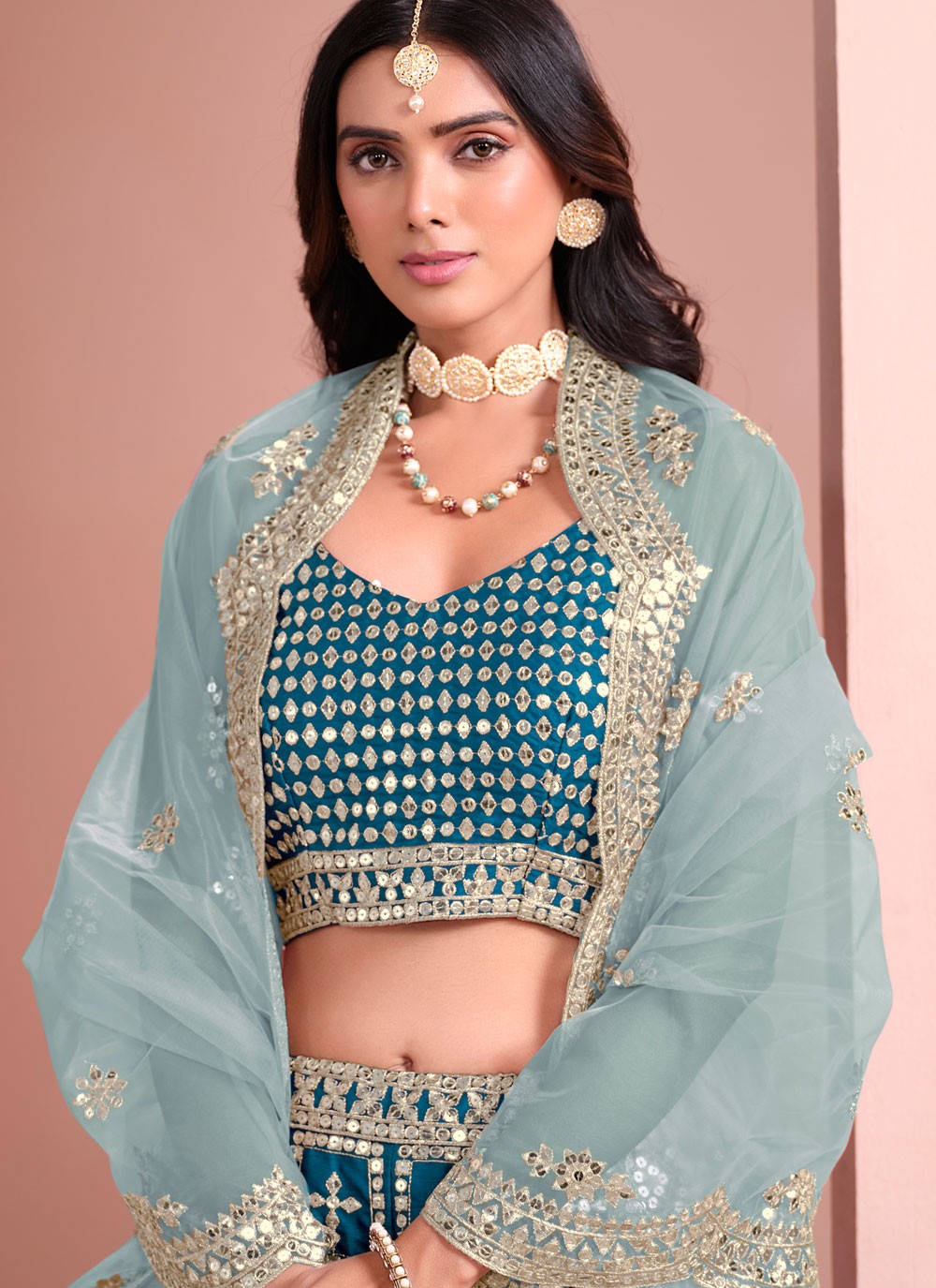 Embroidered Art Silk Blue Lehenga Choli L3434