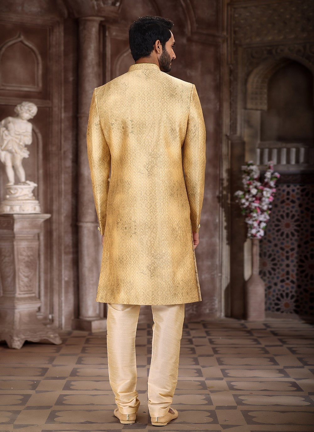 Printed Art Silk Yellow Indo Western - M5293