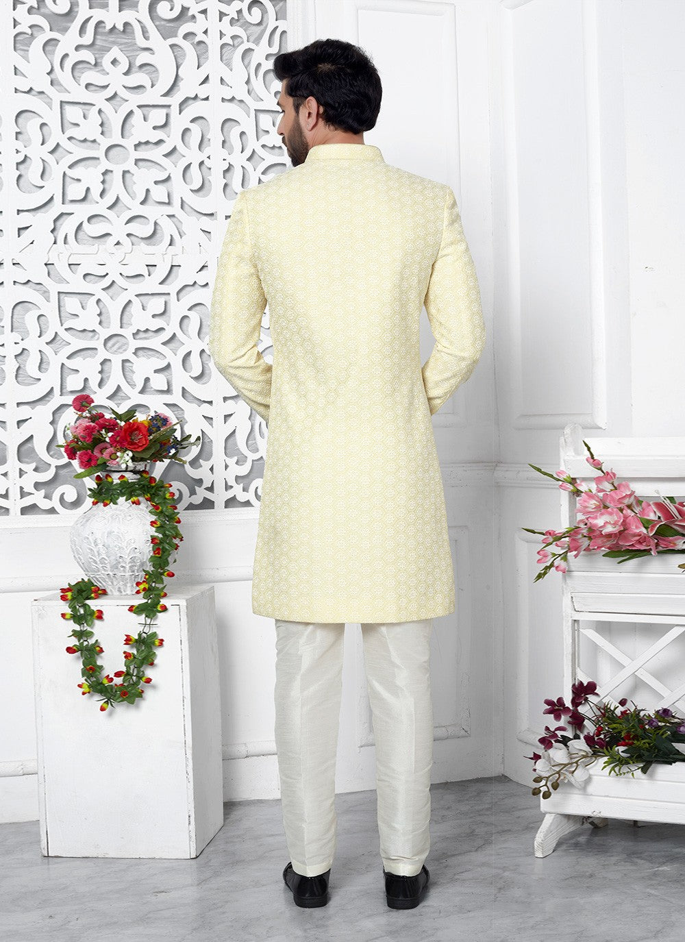 Thread Art Silk Yellow Indo Western - M6636