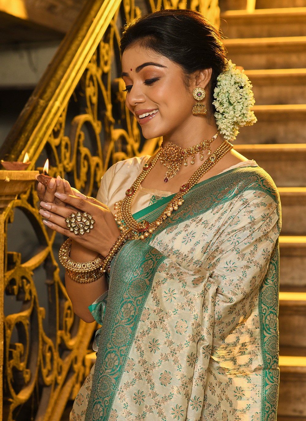 Sea Green Banarasi Silk Classic Saree Jacquard Work, Woven S16598