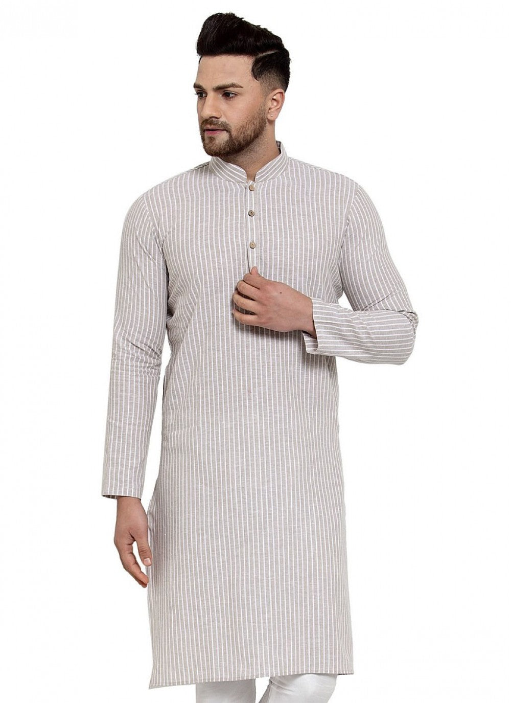 Plain Banarasi Silk Cream Kurta - M1612