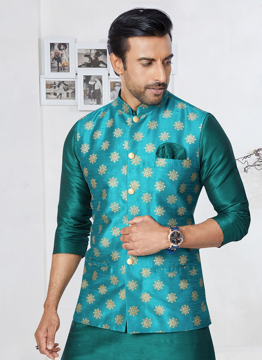Fancy Work Banarasi Silk Rama Nehru Jackets - M7502