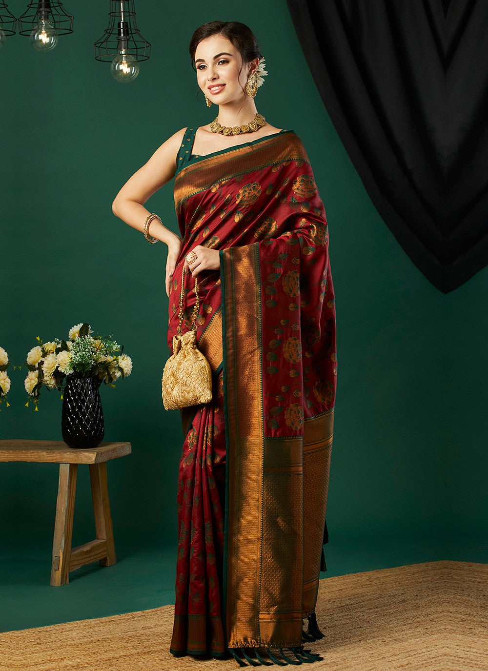 Classic Saree Woven Maroon Banarasi Silk Saree S12458
