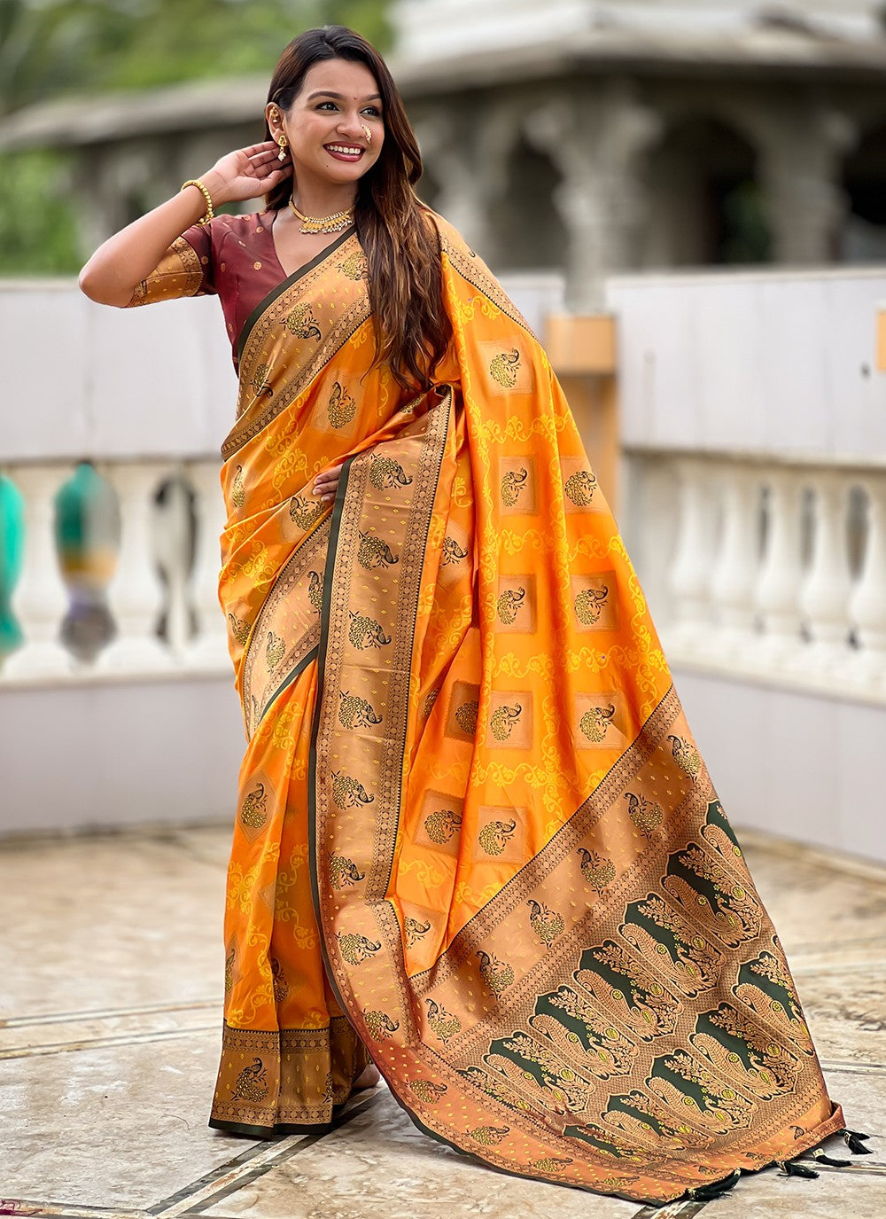 Mustard Banarasi Silk Classic Saree Meenakari S18780