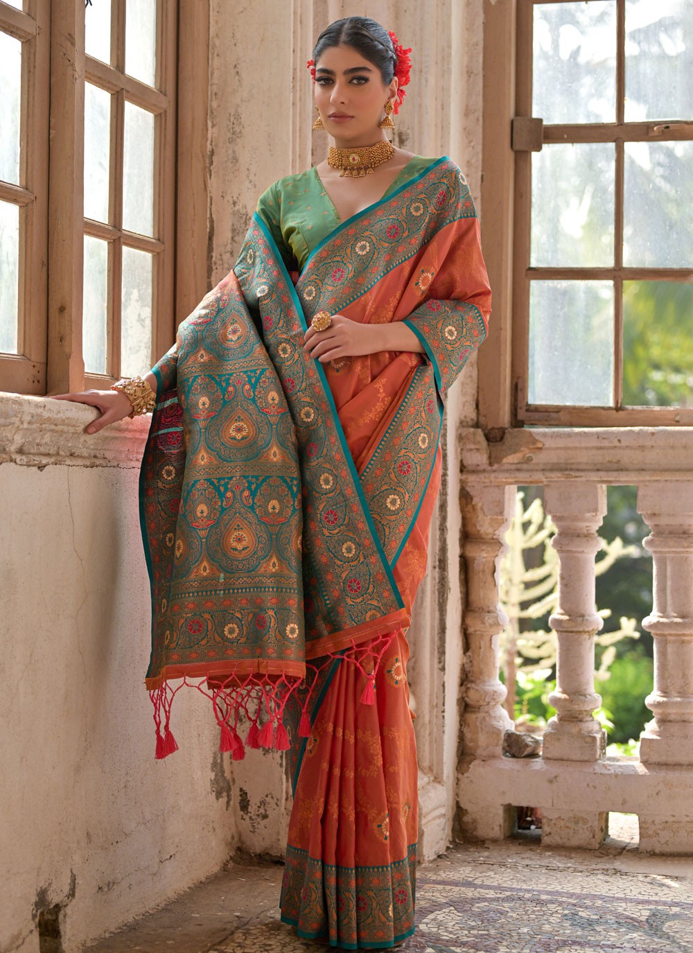 Traditional Saree Woven Orange Banarasi Silk Saree S13010