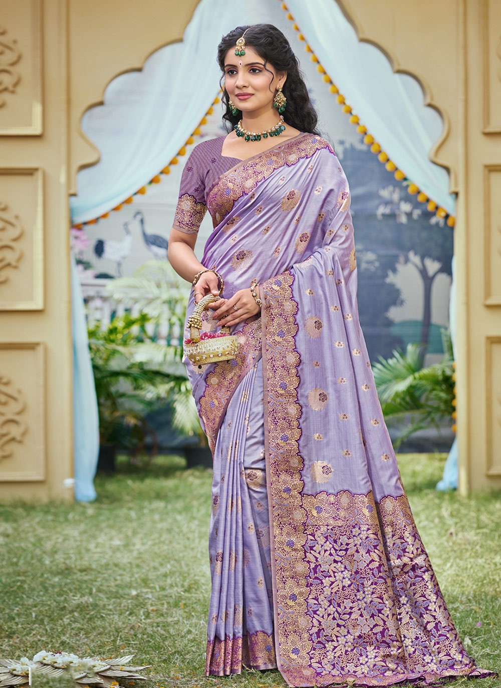 Classic Saree Printed Purple Banarasi Silk Saree S12732