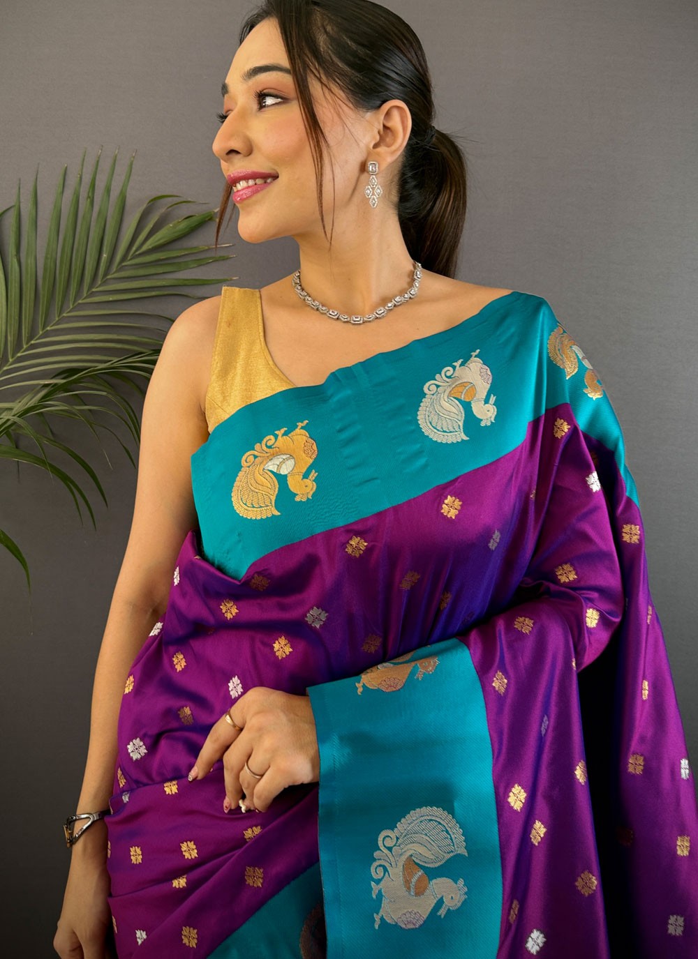 Purple Banarasi Silk Classic Saree Weaving Zari S17669
