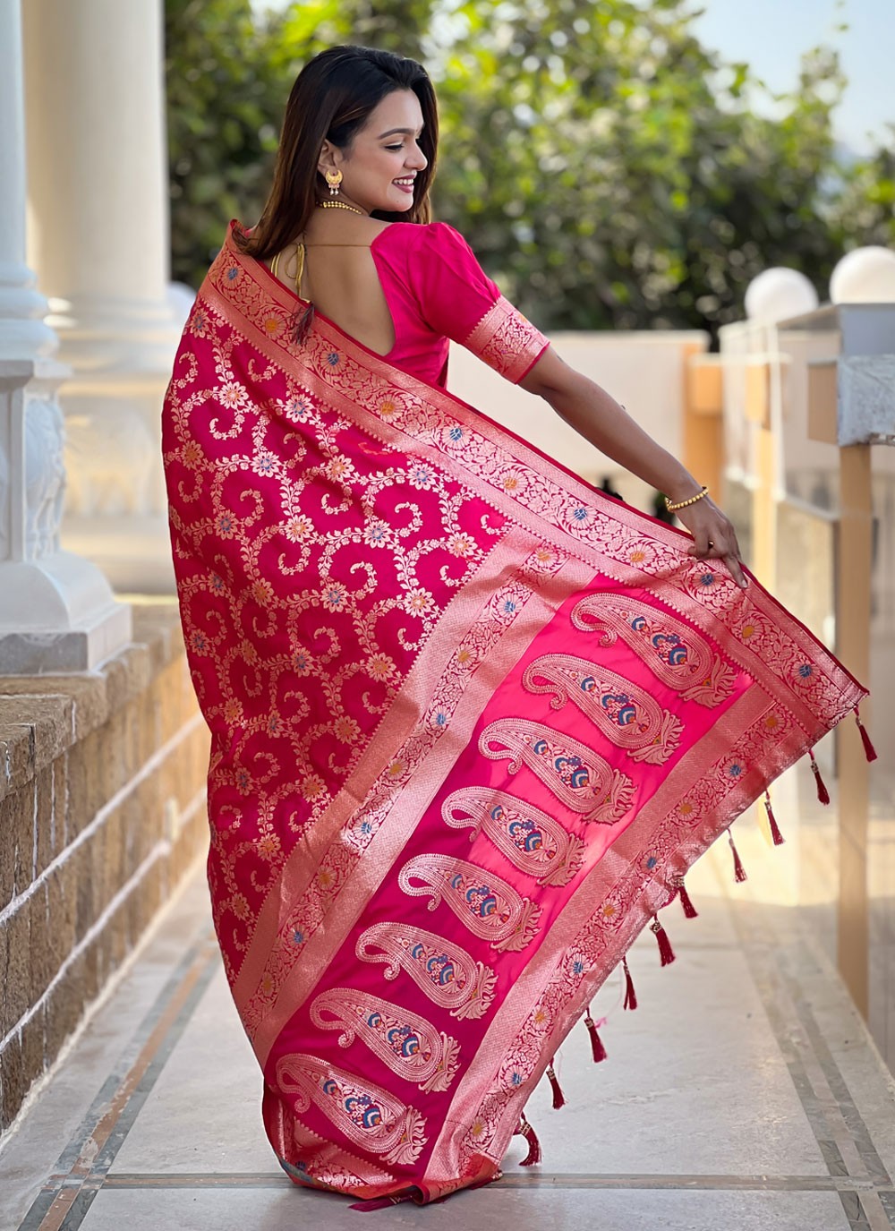 Meenakari Banarasi Silk Pink Saree S14401
