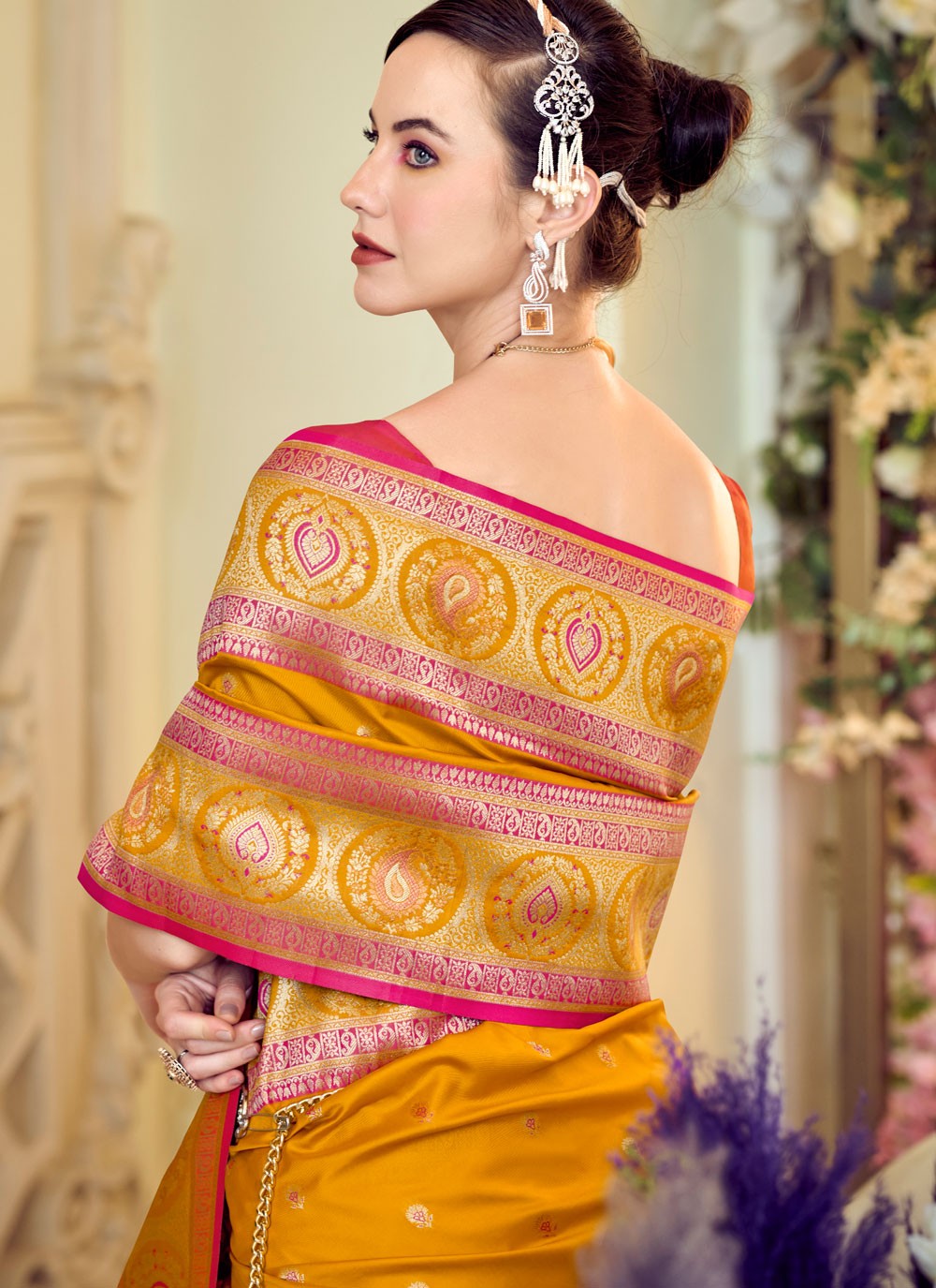 Trendy Saree Weaving Zari Mustard Banarasi Silk Saree S13543
