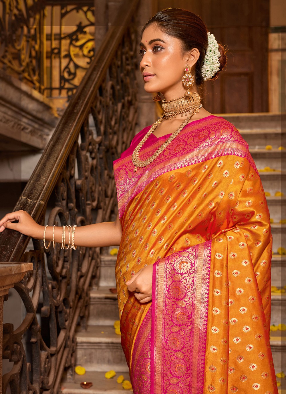 Mustard Banarasi Silk Classic Saree Weaving Zari S18760