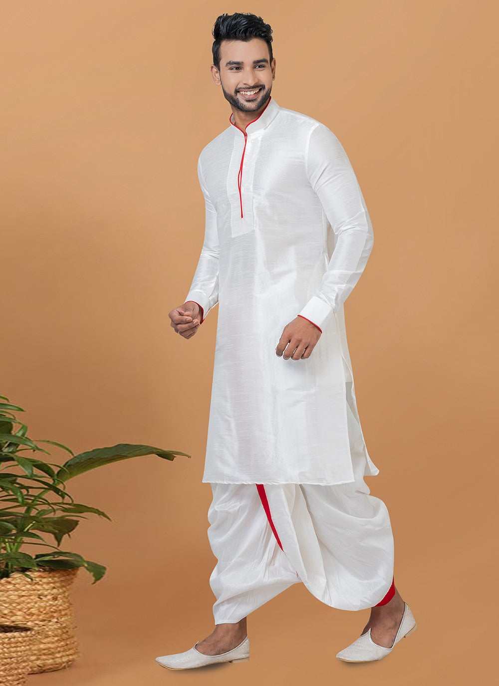 Plain Banarasi Silk White Dhoti Kurta - M5957