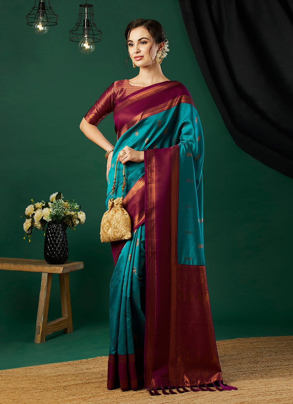 Trendy Saree Woven Aqua Blue Banarasi Silk S12507