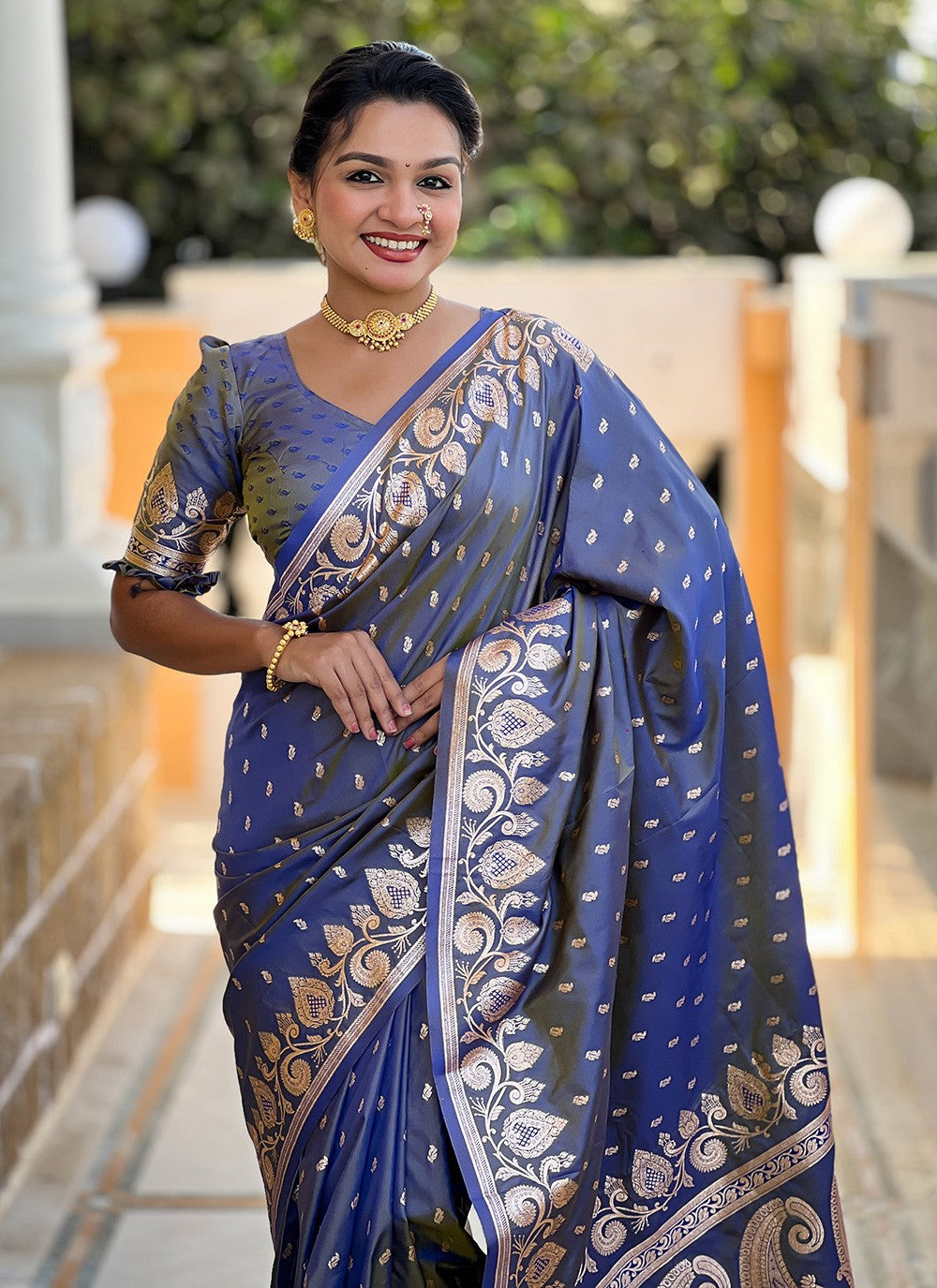 Blue Banarasi Silk Contemporary Saree Woven S17146