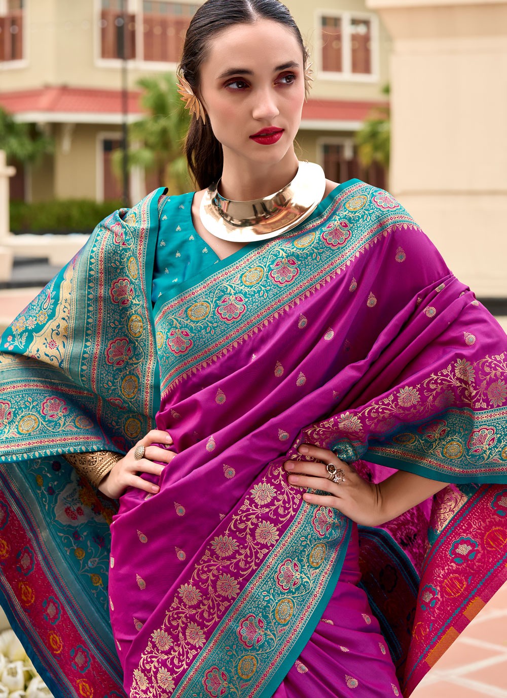 Weaving Zari Banarasi Silk Purple Saree S14662
