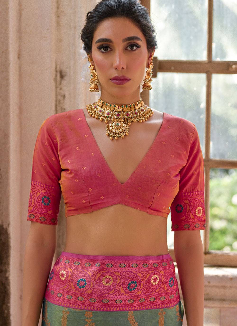 Classic Saree Woven Rama Banarasi Silk Saree S13012