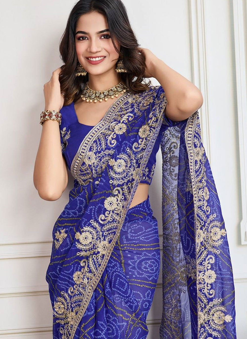Bandhej Georgette Blue Saree S14150