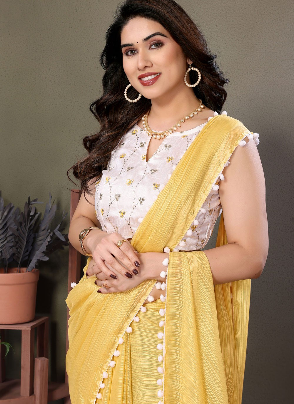 Designer Border Work Yellow Banglori Silk S12479