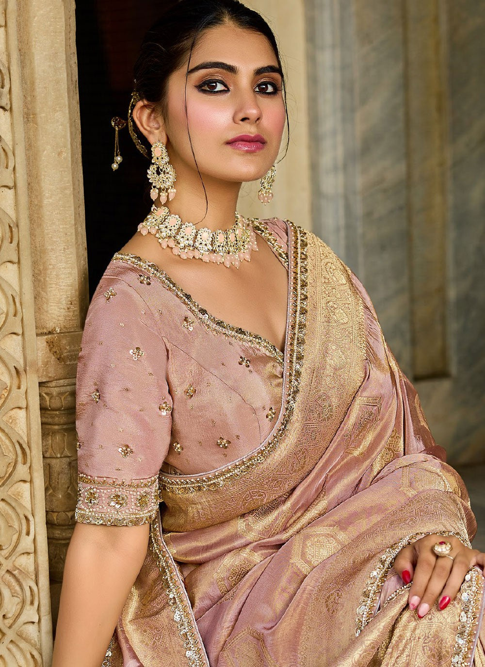 Pink Tissue Classic Saree Beads S19771