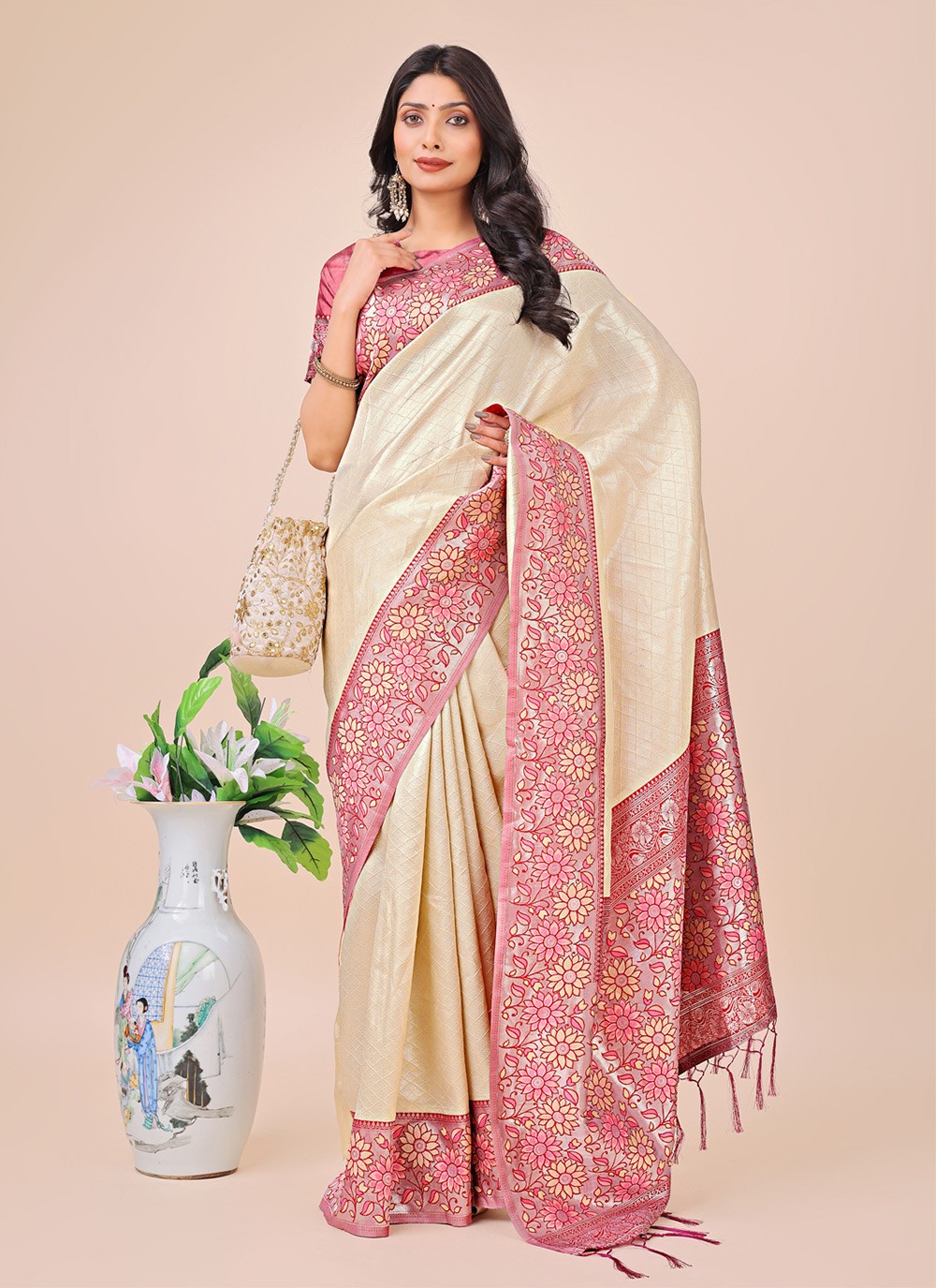 Woven Silk Beige Contemporary Saree S15166