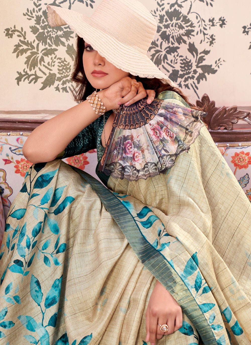 Checks Silk Beige Classic Saree S15627