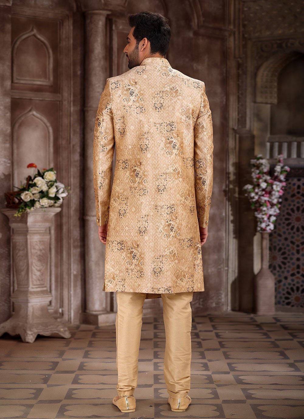 Printed Art Silk Beige Indo Western - M5294