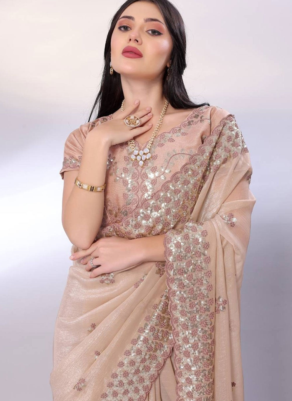 Classic Saree Cut Work Beige Tussar Silk Saree S13721