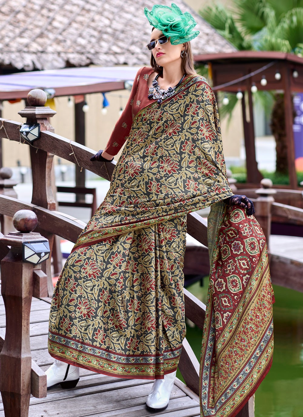 Classic Printed Satin Silk Saree - S8608